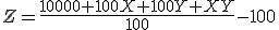  Z = \frac{10000+100X+100Y+XY}{100} - 100